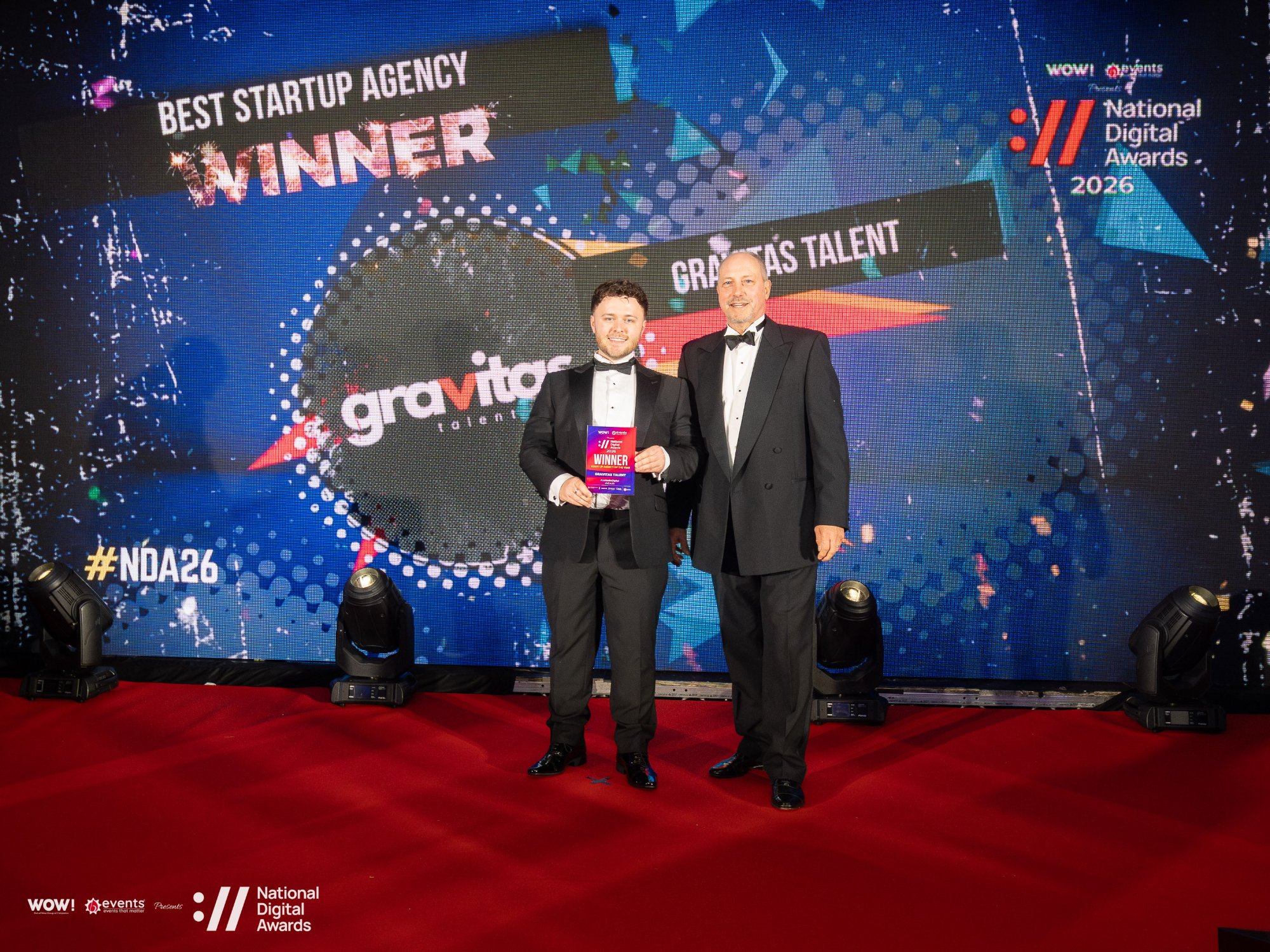 The Gravitas Talent team holding the Start-Up Agency of the Year trophy at the National Digital Awards 2026
